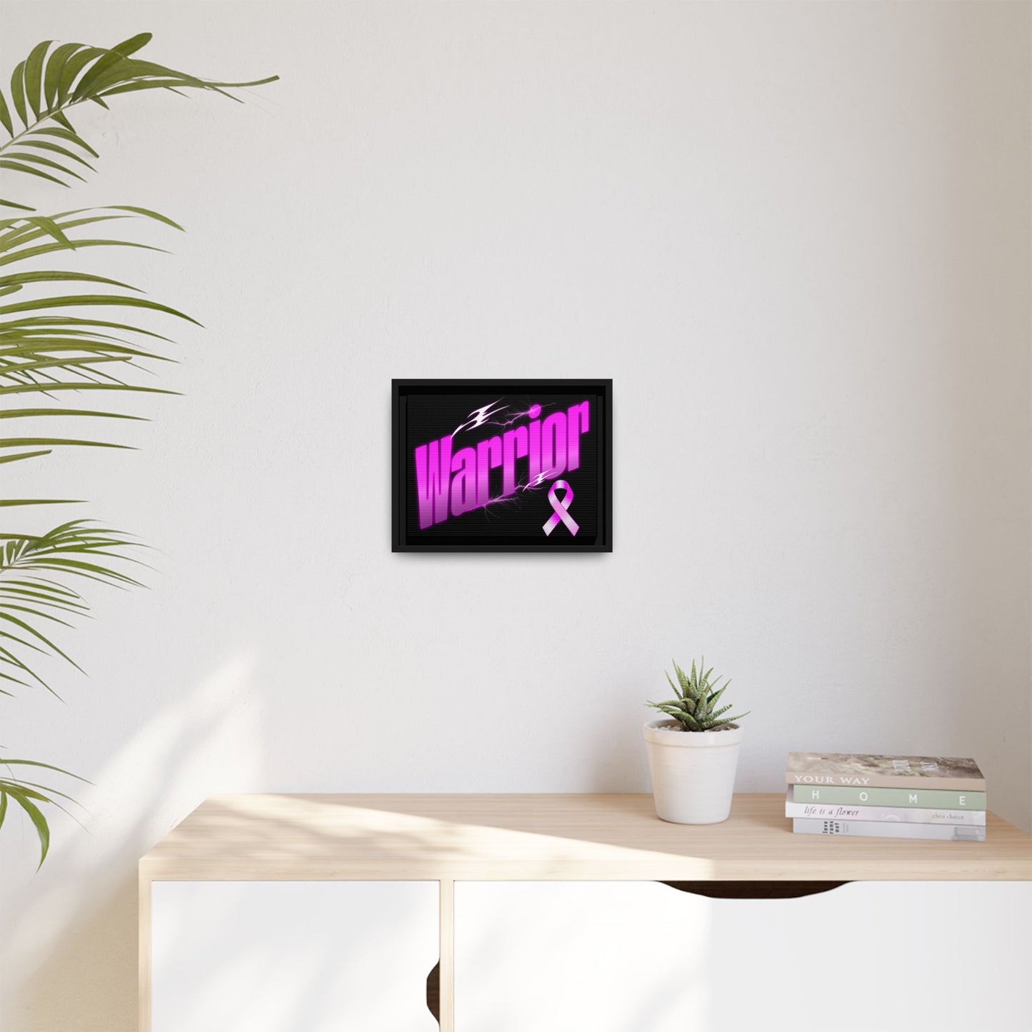 Empowering Warrior Canvas Art Print, Inspirational Wall Decor, Pink Ribbon Artwork, Gift for Cancer Fighters, Motivational Home Decor