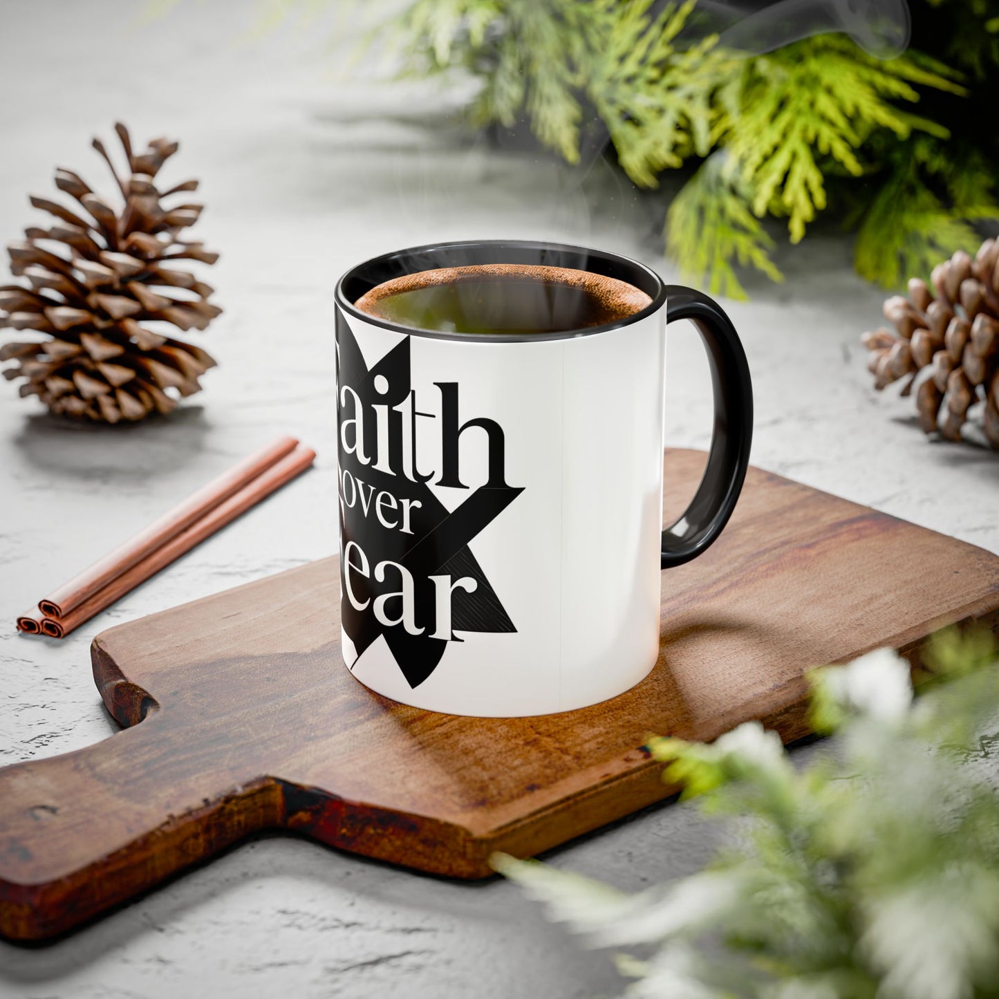 Black and White Faith Over Fear Mug