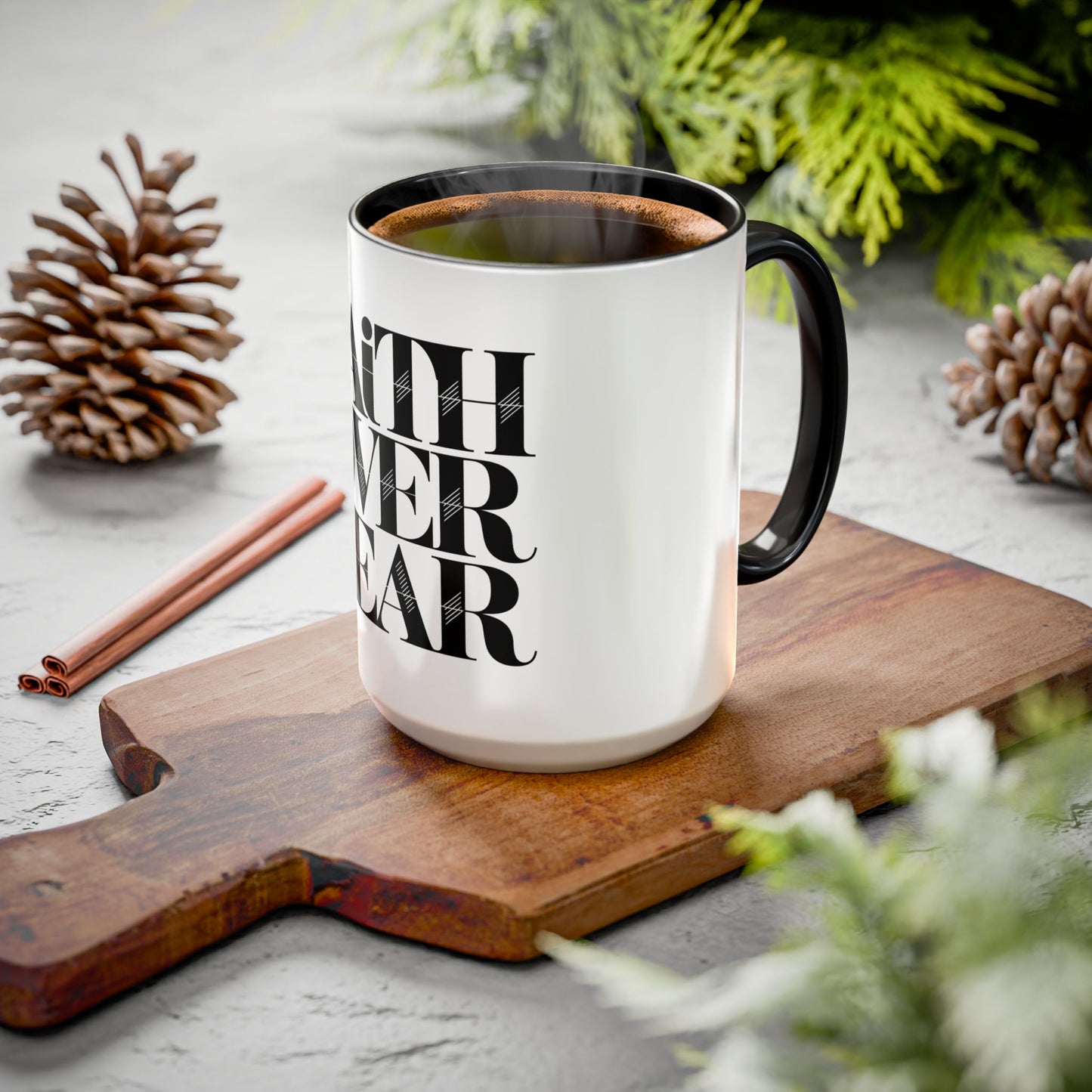 Black and White Faith Over Fear Mug