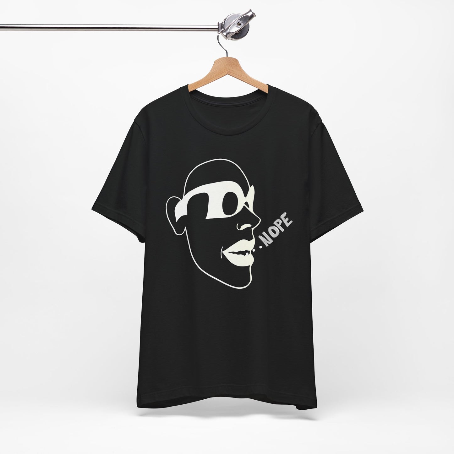 NOPE Graphic Tee — Minimalist Sunglasses Face Design (Black)