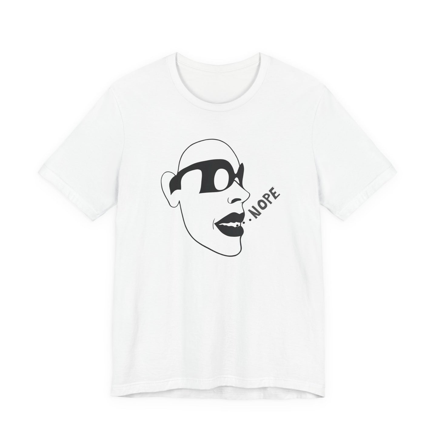 NOPE Graphic Tee — Minimalist Sunglasses Face Design (White)