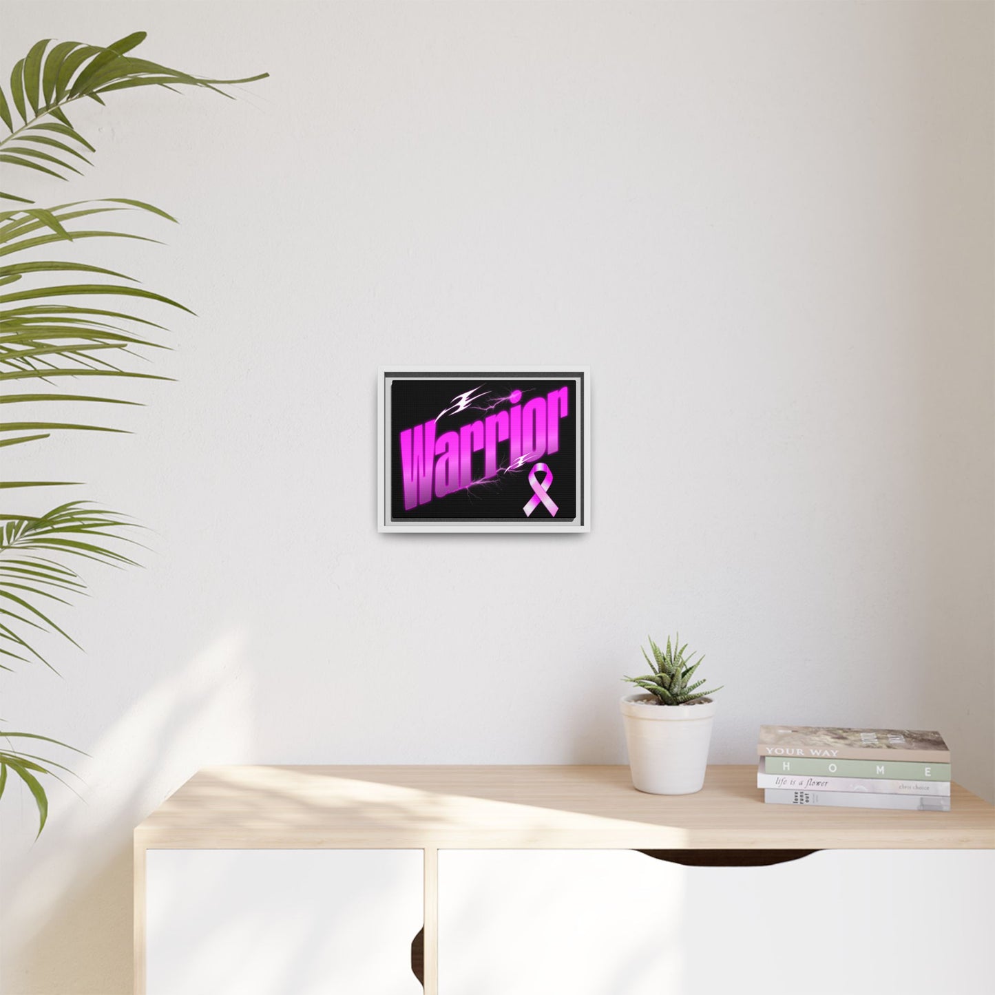 Empowering Warrior Canvas Art Print, Inspirational Wall Decor, Pink Ribbon Artwork, Gift for Cancer Fighters, Motivational Home Decor