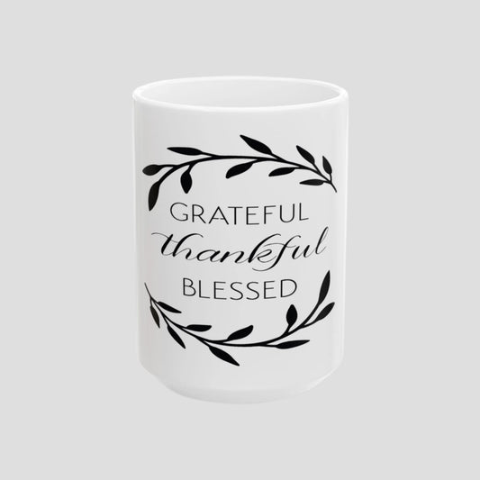 Grateful Thankful Blessed Ceramic Mug - Perfect Gift for Holidays and Special Occasions