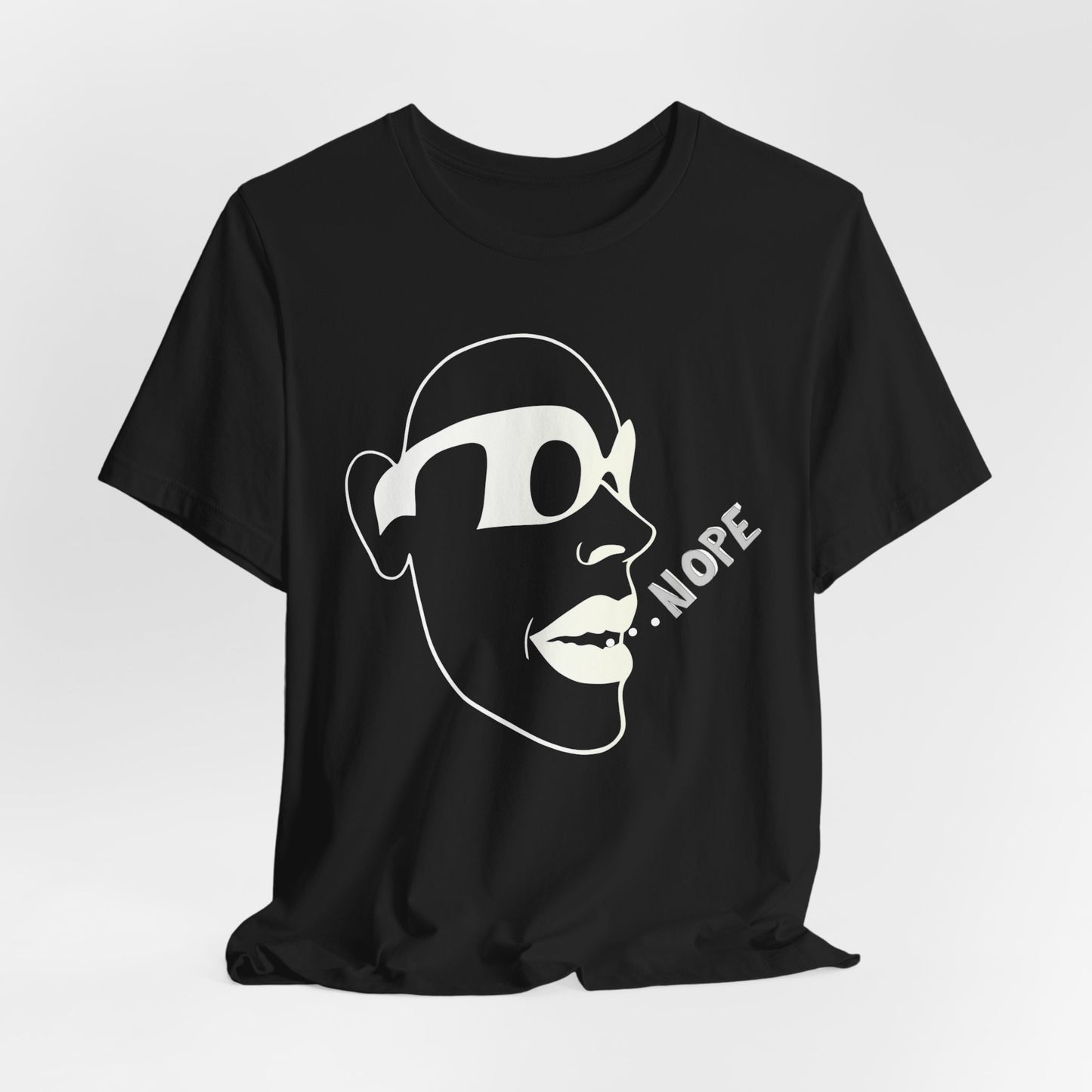 NOPE Graphic Tee — Minimalist Sunglasses Face Design (Black)