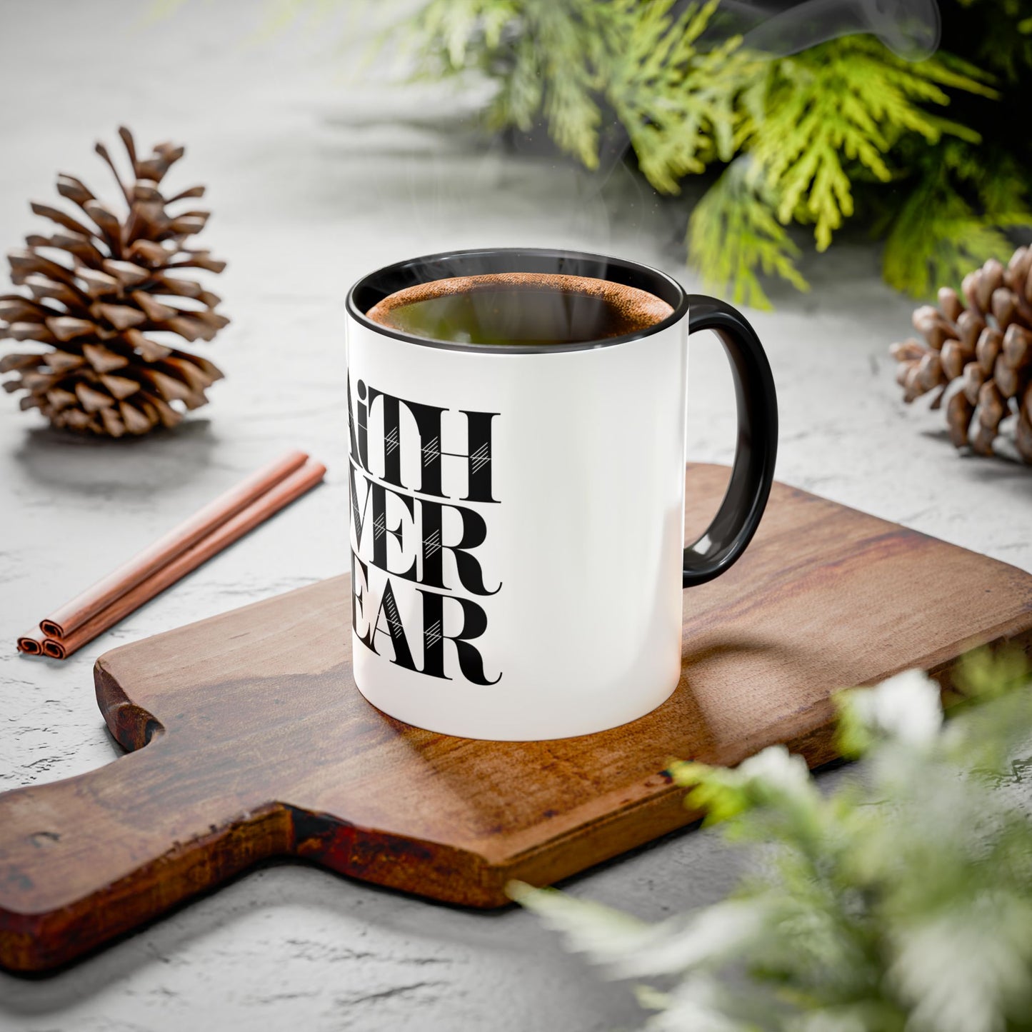 Black and White Faith Over Fear Mug