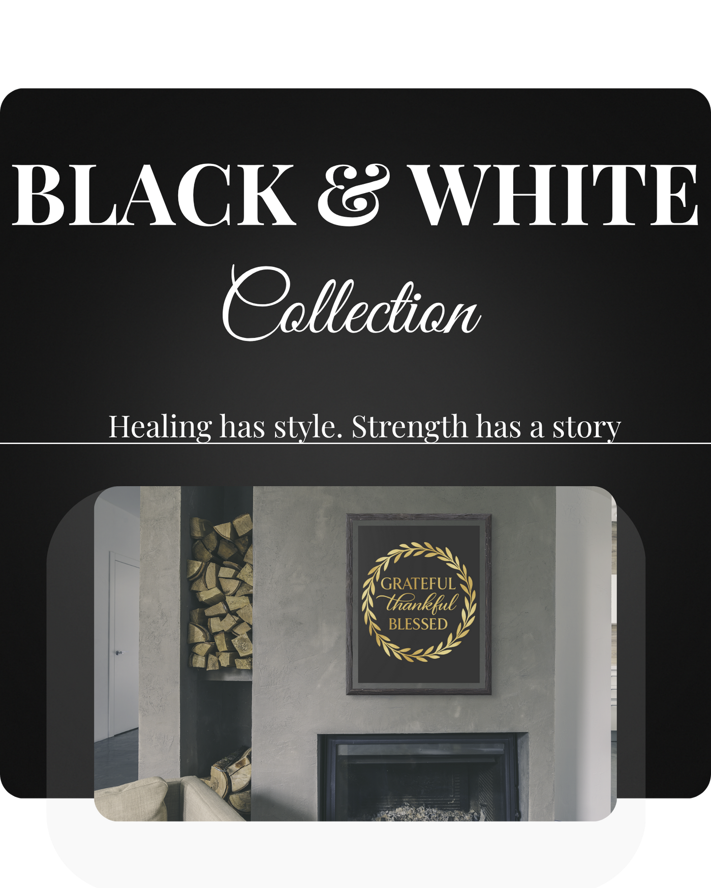 Black and White Grateful Thankful Blessed Poster