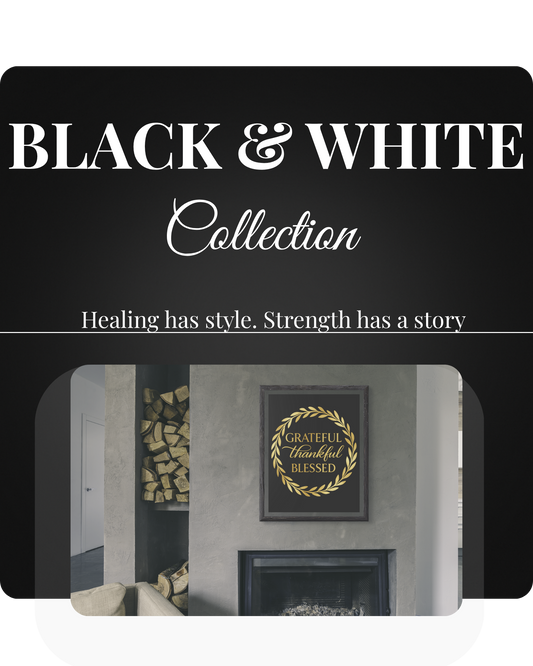 Black and White Grateful Thankful Blessed Poster