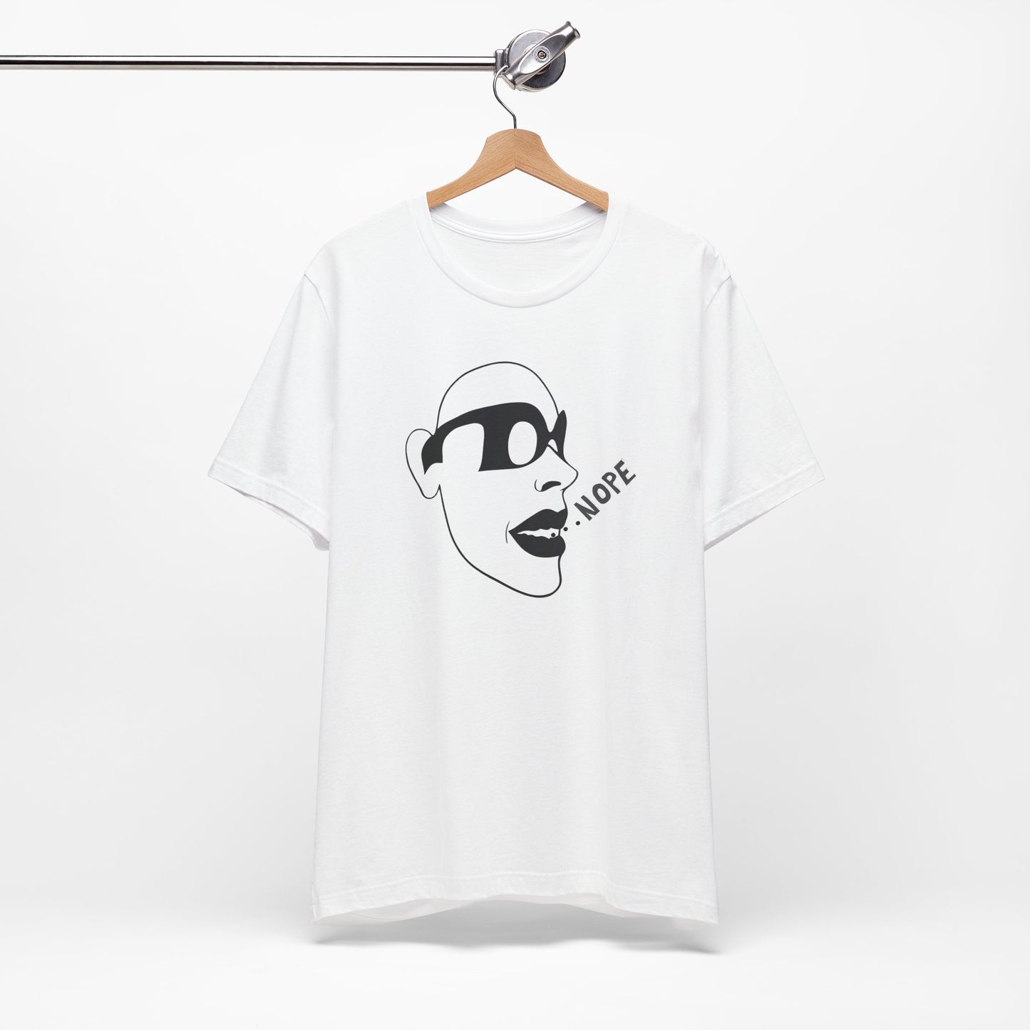 NOPE Graphic Tee — Minimalist Sunglasses Face Design (White)