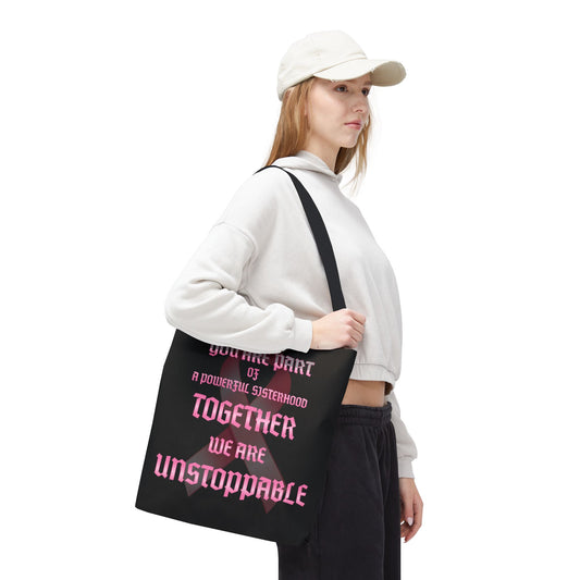 Empowering Sisterhood Tote Bag, Supportive Gift for Women, Breast Cancer Awareness, Reusable Shopping Bag, Motivational Tote